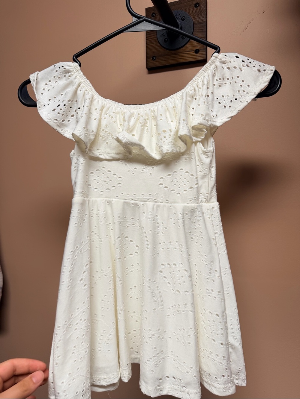 Btween Girls White Eyelet ruffle off the shoulder dress